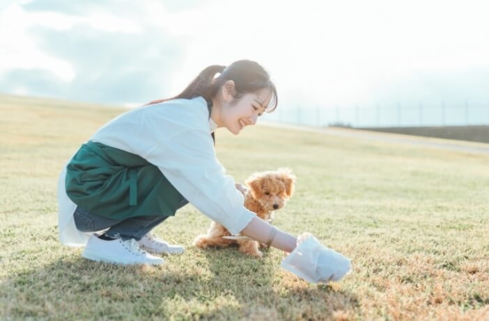 散歩する犬と飼い主